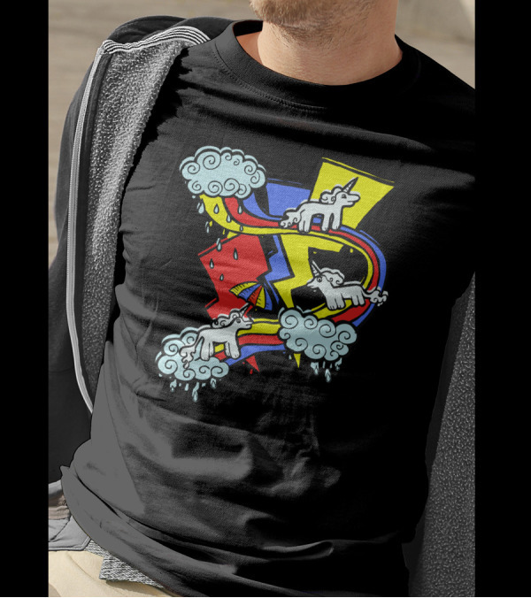 Three Unicorns Rainbow Clouds Lightning T-Shirt