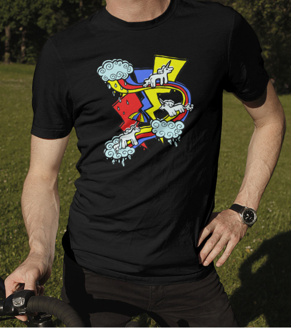 Three Unicorns Rainbow Clouds Lightning T-Shirt