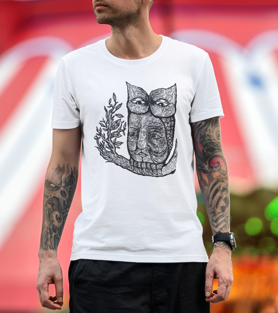 Owl Face With Branch Eyeglasses T-Shirt