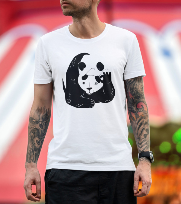 Premium T-Shirt: Panda Making Glasses Gesture T-Shirt Panda Making Glasses Gesture T-Shirt