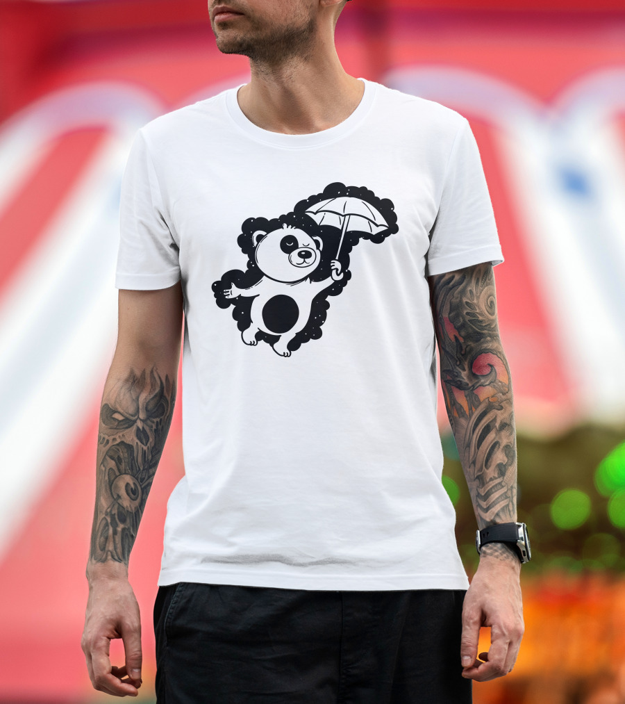 Panda Floating with Umbrella Amidst Stars T-Shirt
