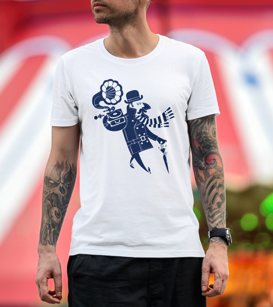Personal Mono Music Figure in Blue Coat and Scarf T-Shirt