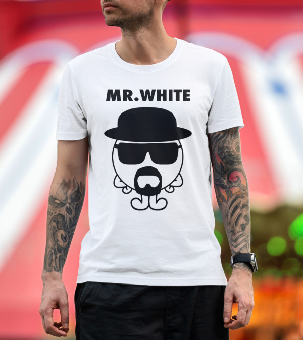 Premium T-Shirt: Breaking Bad Mr. White Cartoon Style Heisenberg Hat and Sunglasses T-Shirt Breaking Bad Mr. White Cartoon Style Heisenberg Hat and Sunglasses T-Shirt