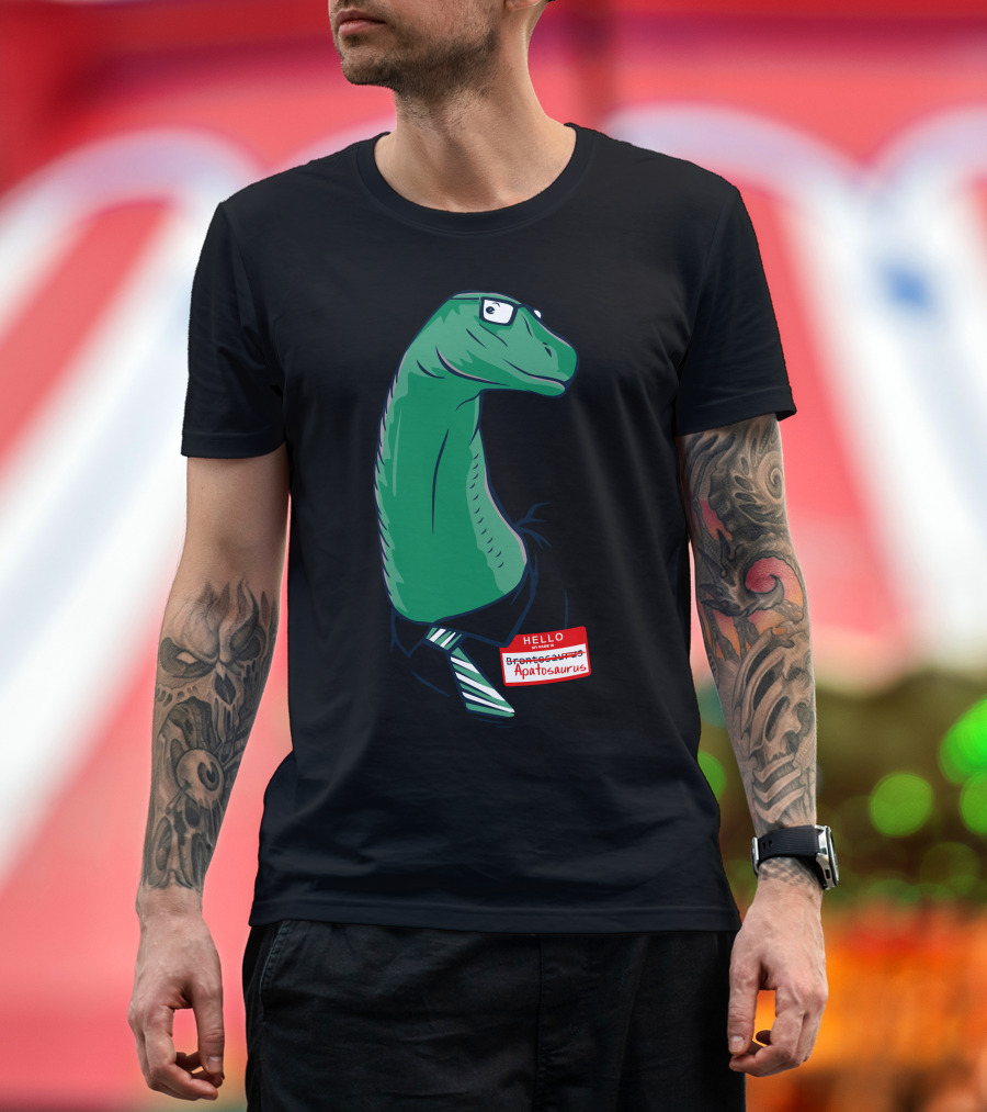 Hello My Name Is Apatosaurus Dinosaur with Glasses and Tie T-Shirt