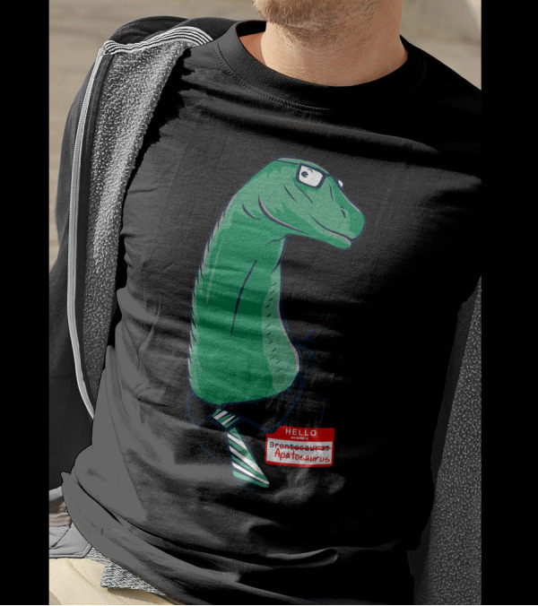Hello My Name Is Apatosaurus Dinosaur With Glasses And Tie T-Shirt