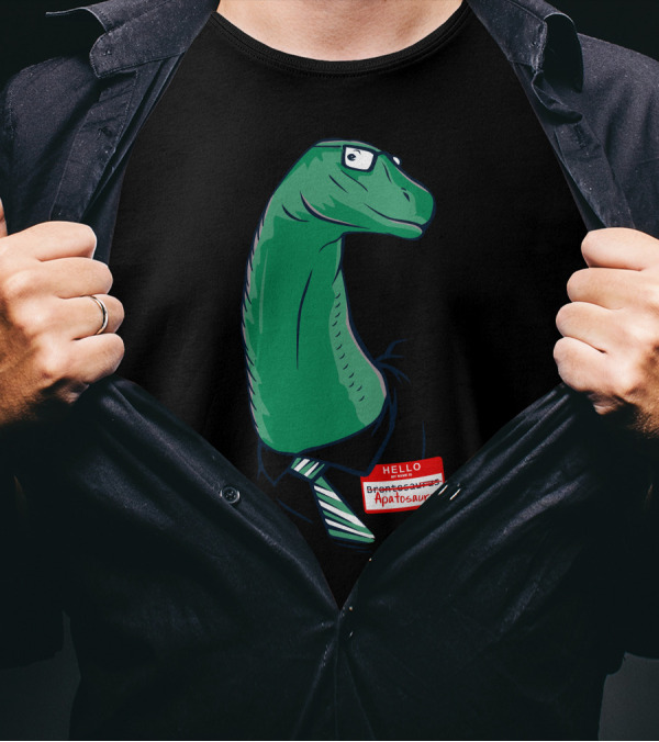 Hello My Name Is Apatosaurus Dinosaur With Glasses And Tie T-Shirt