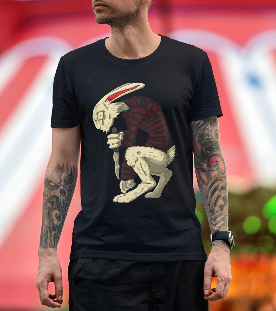 Psycho Bunny With A Shiv Striped Knife-Wielding Rabbit T-Shirt