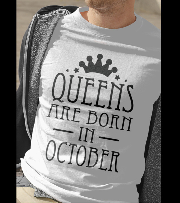 Queens Are Born In October Crown And Stars T-Shirt