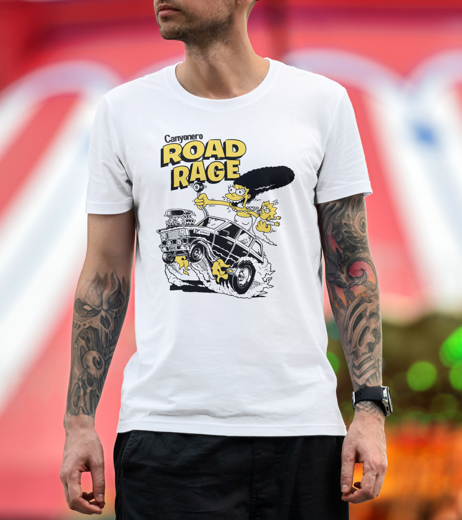 Road Rage Simpsons Cartoon Marge and Maggie in Black Car T-Shirt