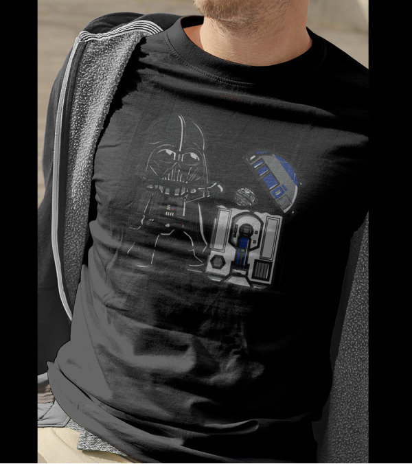 Vader And Droids Robotic Trashcan Duality T-Shirt