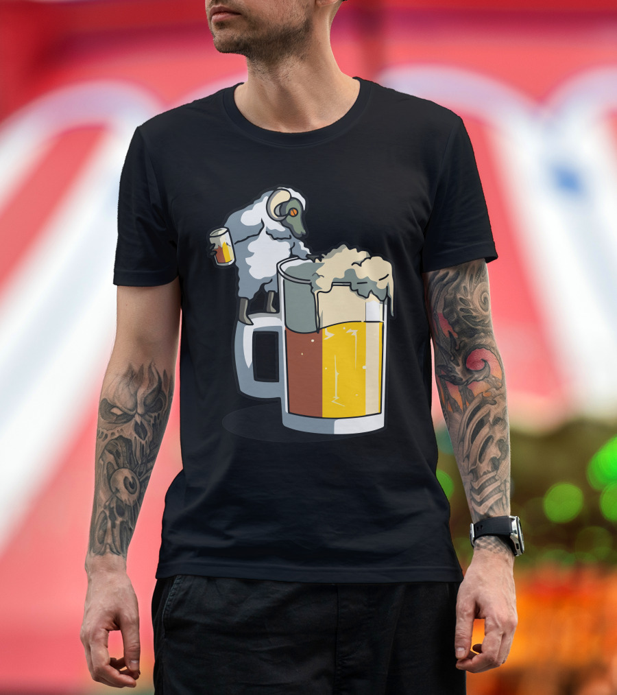 Sheep Enjoying Beer Party with Giant Mug T-Shirt