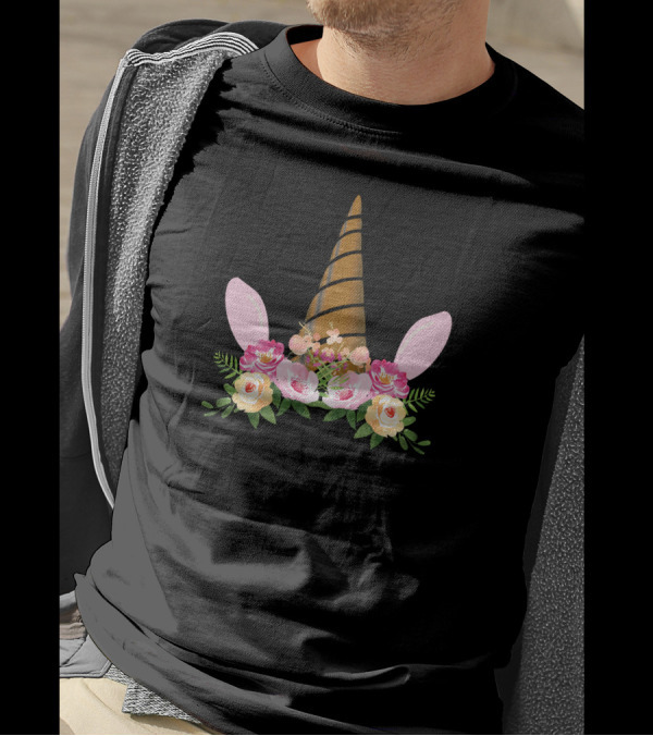 Bohemian Cute Magical Boho Unicorn Face With Floral Crown T-Shirt