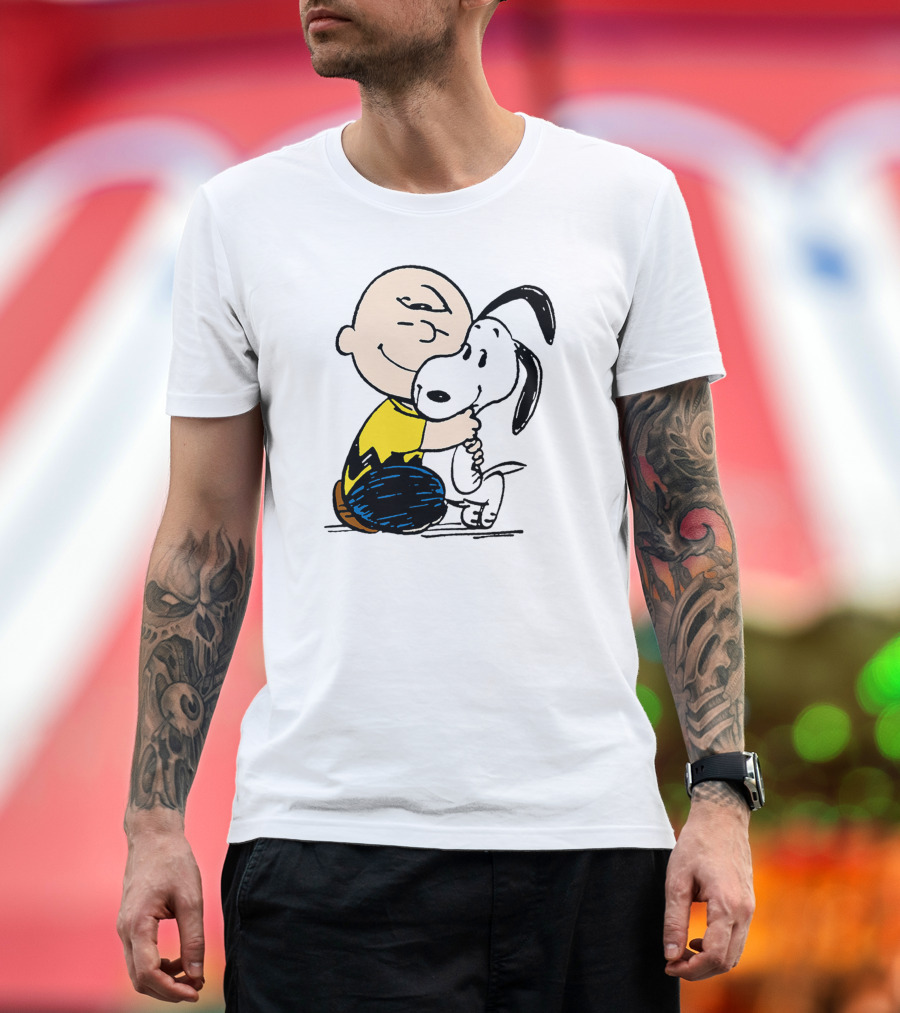 Charlie Brown and Snoopy Hugging Peanuts Characters T-Shirt