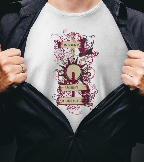 Unbound Unbent Unbroken Suns And Spears Crest T-Shirt