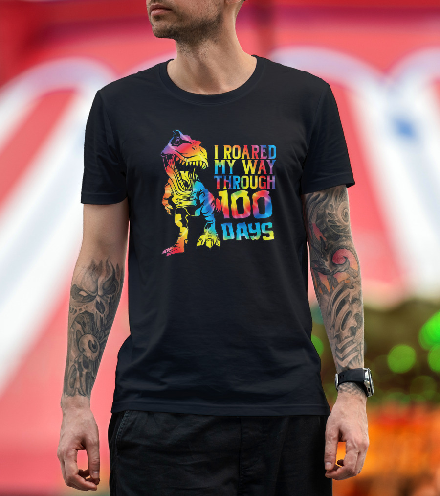 Dino Rex I Roared My Way Through 100 Days Tie Dye T-Shirt
