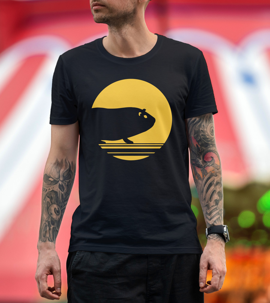Guinea Pig Silhouette Against Yellow Moon Circle T-Shirt