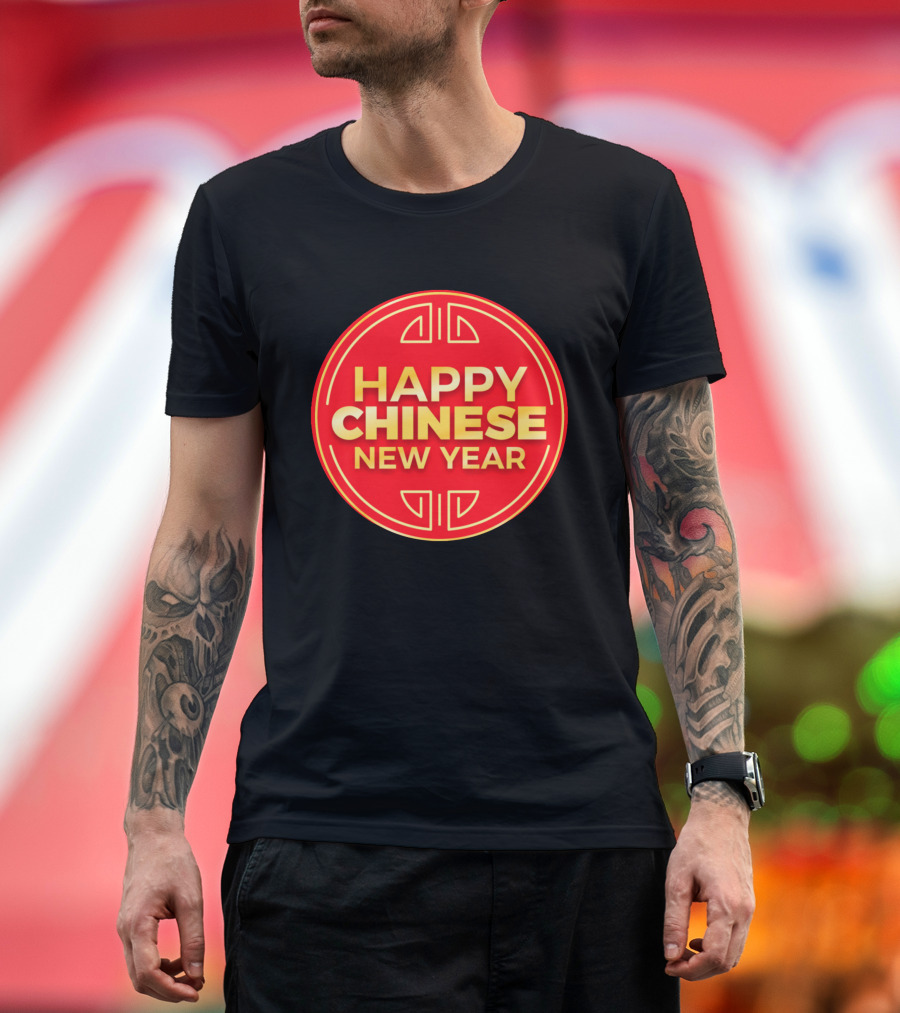 Happy Chinese New Year Red and Gold Circular Emblem T-Shirt