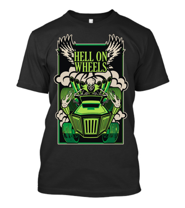 Hells On Wheels Skeleton Rider With Wings And Flames T-Shirt