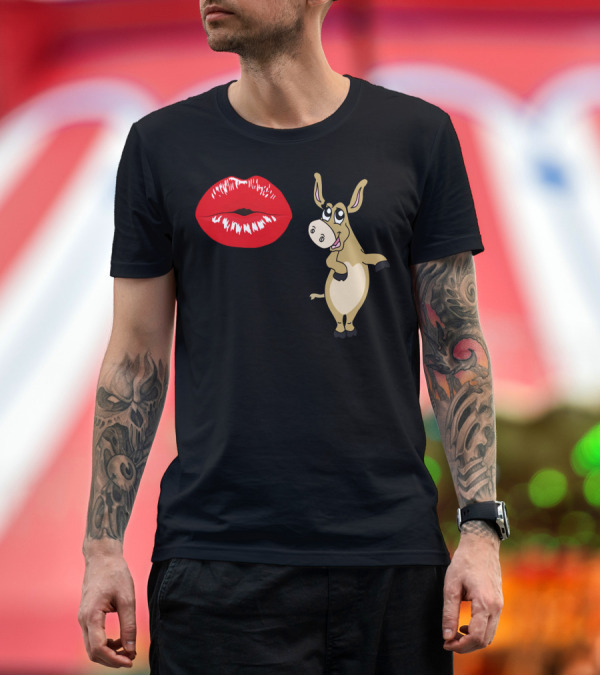Premium T-Shirt: Kiss My Donkey Red Lips Cartoon Donkey T-Shirt Kiss My Donkey Red Lips Cartoon Donkey T-Shirt