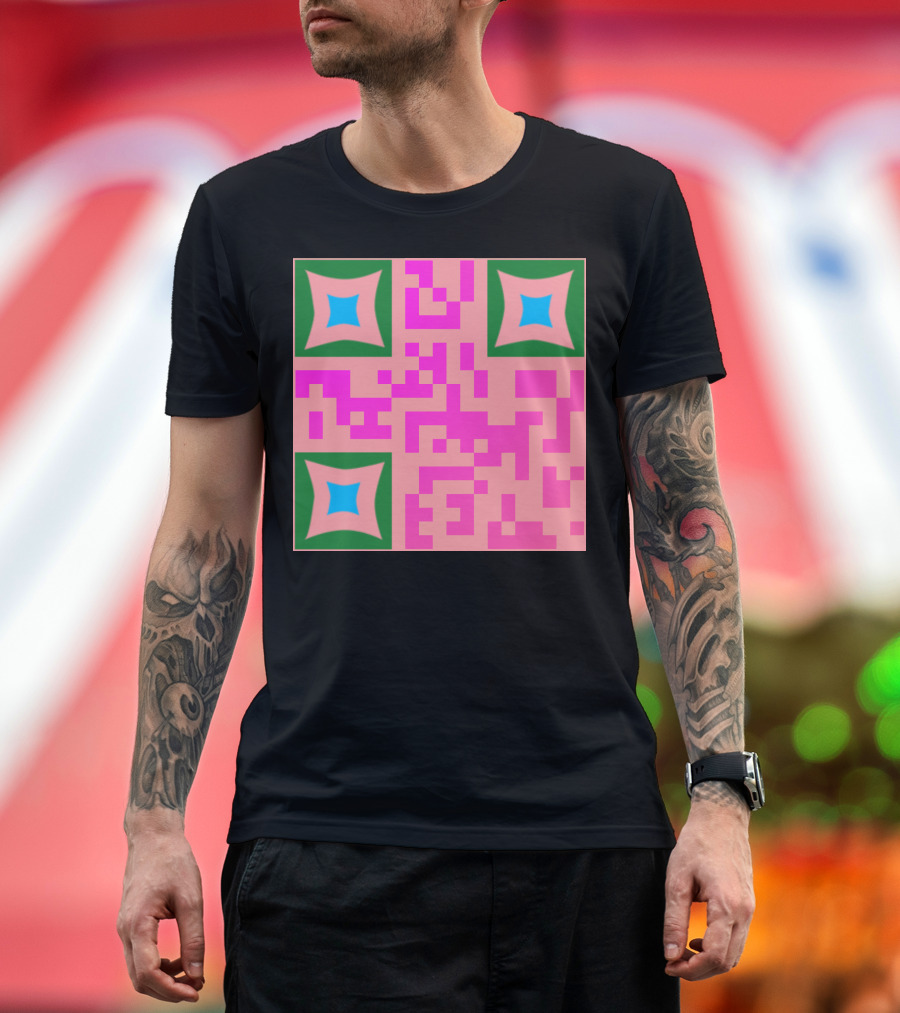 QR Codes Floral Geometric Pink Green Blue Squares T-Shirt
