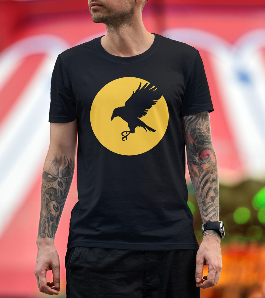 Raven Silhouette Against Yellow Moon Background T-Shirt