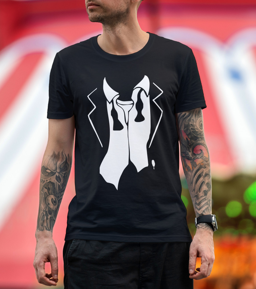 Tuxedo After Party Untied Bow Tie and Collar Outline T-Shirt