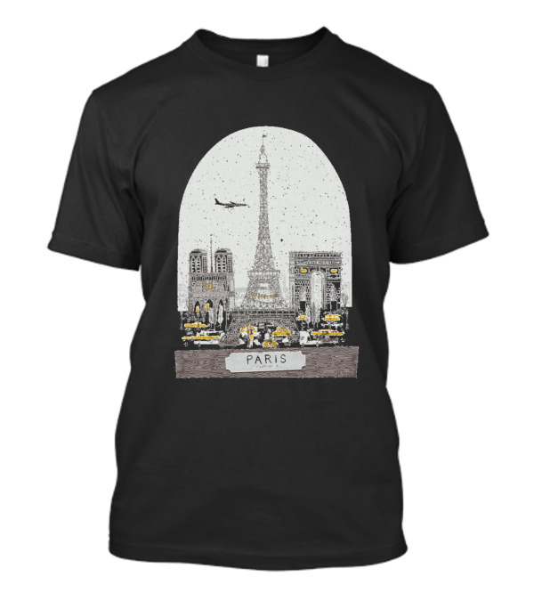 Eiffel Tower Paris Notre Dame Arc De Triomphe Airplane Cityscape T-Shirt