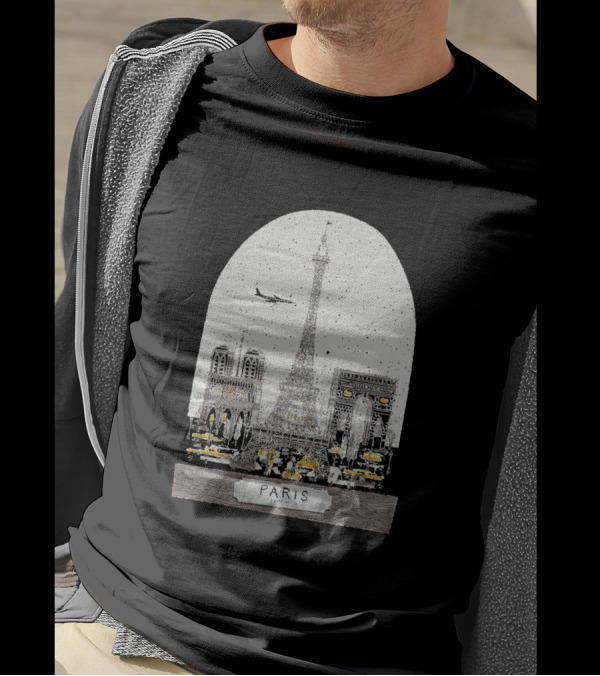 Eiffel Tower Paris Notre Dame Arc De Triomphe Airplane Cityscape T-Shirt