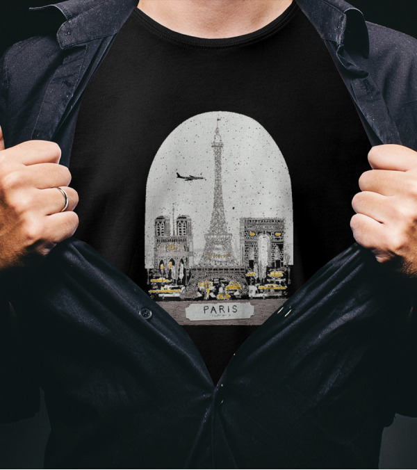 Eiffel Tower Paris Notre Dame Arc De Triomphe Airplane Cityscape T-Shirt