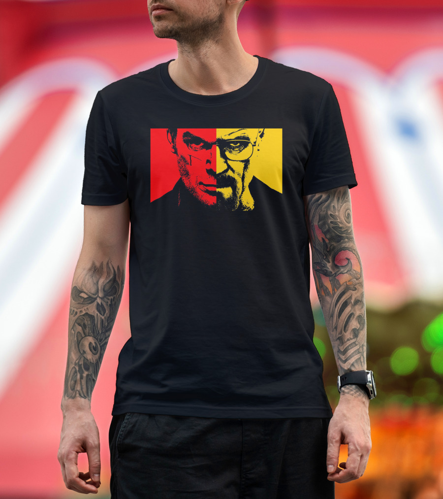 Heisenberg Vs Dexter Two-Face Portrait Red Yellow Split T-Shirt