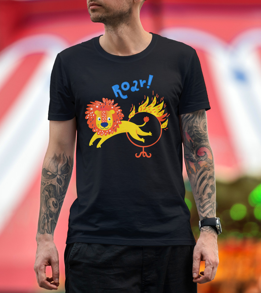 Roar Lion Jumping Through A Ring Of Fire T-Shirt