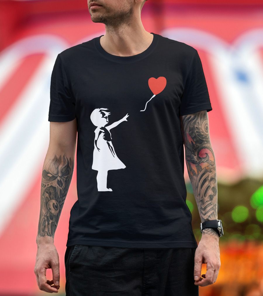 Banksy Style Girl with Red Heart Balloon T-Shirt
