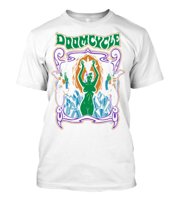 Doomcycle Mattwilkins Biker Fantasy Woman With Skulls And Motorcycles T-Shirt