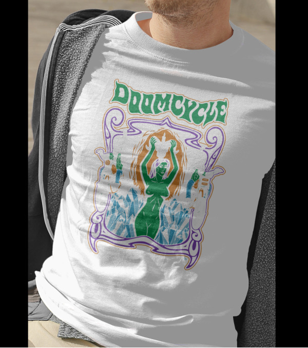 Doomcycle Mattwilkins Biker Fantasy Woman With Skulls And Motorcycles T-Shirt