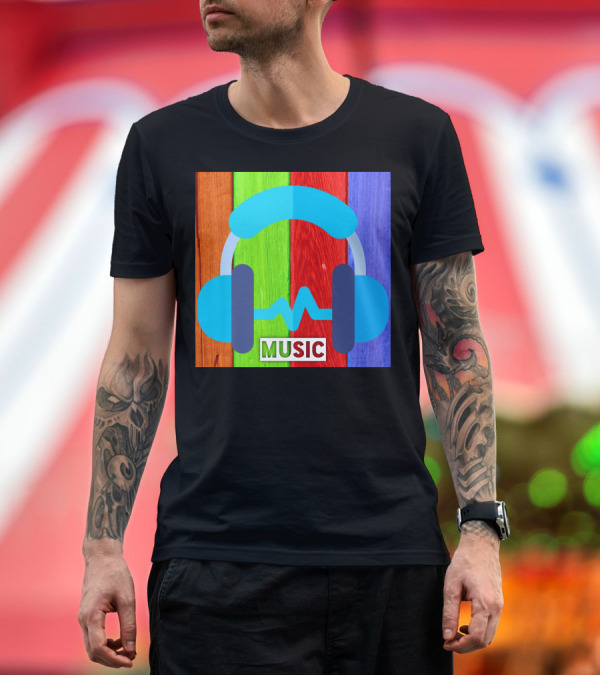 Premium T-Shirt: Party Wear Music Headphones Colorful Background T-Shirt Party Wear Music Headphones Colorful Background T-Shirt