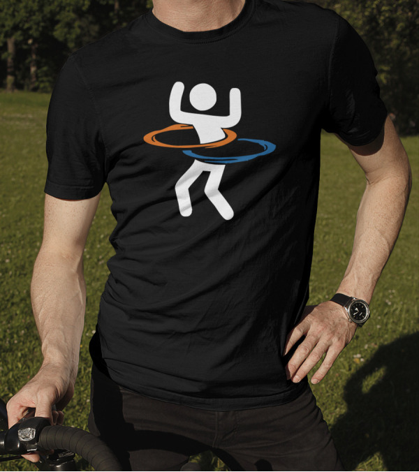 Portal Hula Hooping Orange And Blue Portals Stick Figure T-Shirt