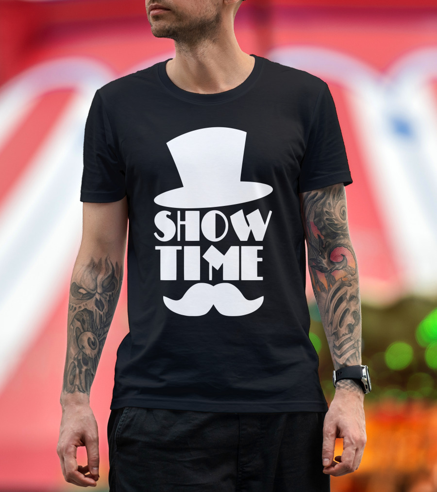Show Time Top Hat Moustache Circus Comedy T-Shirt