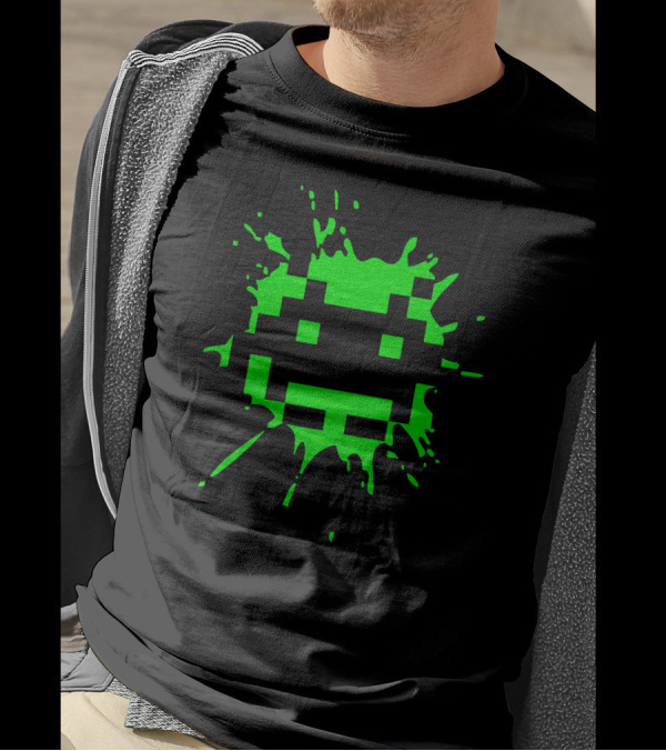 Space Invader 2 Green Pixel Splat Alien T-Shirt