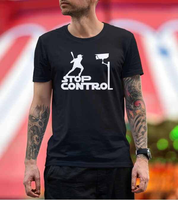 Premium T-Shirt: Stop Control Surveillance Baseball Player T-Shirt Stop Control Surveillance Baseball Player T-Shirt
