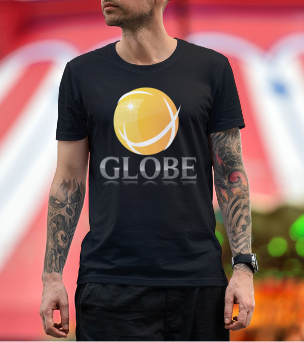 Premium T-Shirt: GLOBE Yellow Sphere with Stylized White Lines and Reflection T-Shirt GLOBE Yellow Sphere with Stylized White Lines and Reflection T-Shirt