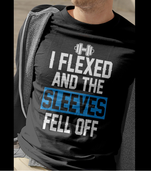 I Flexed And The Sleeves Fell Off Dumbbell Icon Fitness Humor T-Shirt