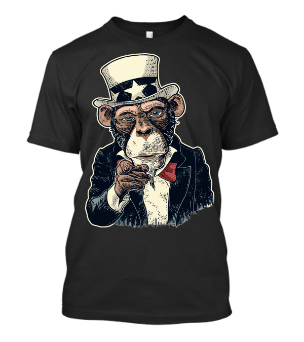 Monkey Uncle Sam Stars And Stripes Pointing Finger T-Shirt