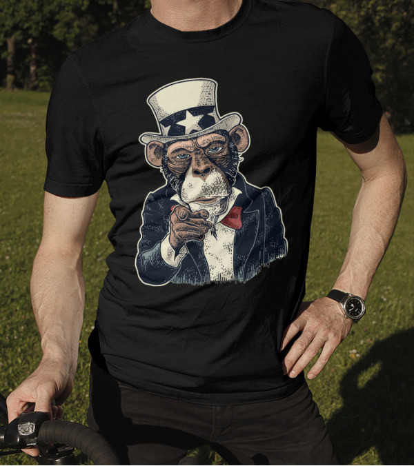 Monkey Uncle Sam Stars And Stripes Pointing Finger T-Shirt