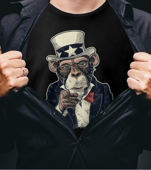Monkey Uncle Sam Stars And Stripes Pointing Finger T-Shirt