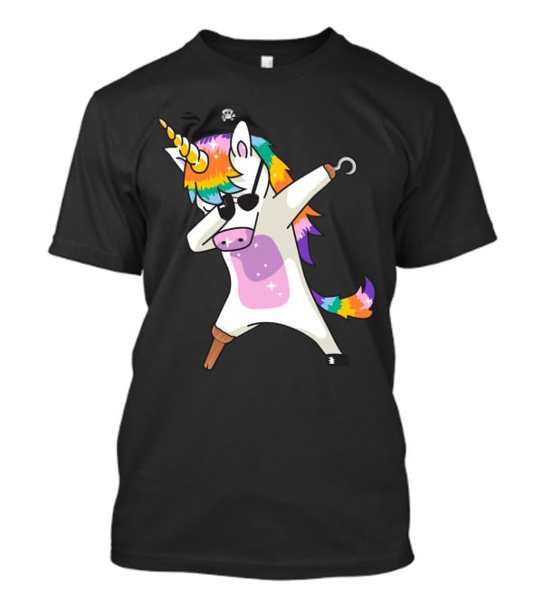 Dabbing Unicorn Pirate With Rainbow Mane Wearing Eyepatch And Pirate Hat T-Shirt