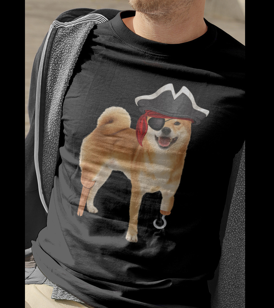Shiba Inu Pirate With Hook And Peg Leg For Halloween Dog Lovers T-Shirt