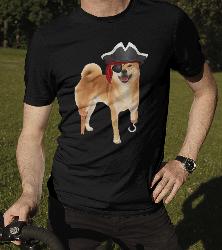 Shiba Inu Pirate With Hook And Peg Leg For Halloween Dog Lovers T-Shirt