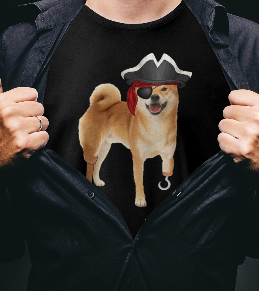 Shiba Inu Pirate With Hook And Peg Leg For Halloween Dog Lovers T-Shirt