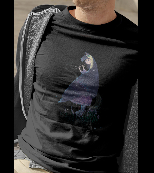 Witch Lavender Bird Toucan Plays Musical Instrument In Enchanted Night Sky T-Shirt