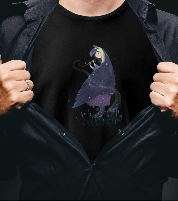 Witch Lavender Bird Toucan Plays Musical Instrument In Enchanted Night Sky T-Shirt
